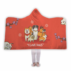 I Love Dogs Hooded Blanket