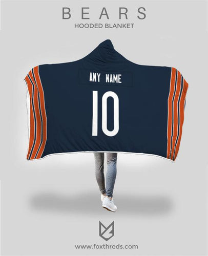 Chicago Bears Hooded Blanket - Personalized Any Name & Any Number