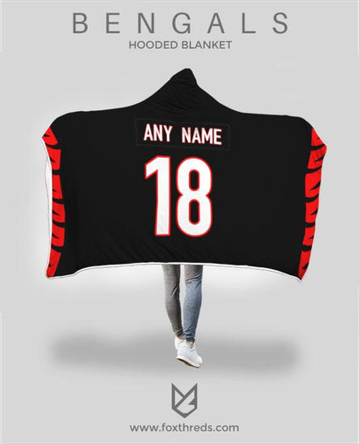 Cincinatti Bengals Hooded Blanket - Personalized Any Name & Any Number