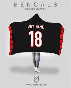 Cincinatti Bengals Hooded Blanket - Personalized Any Name & Any Number