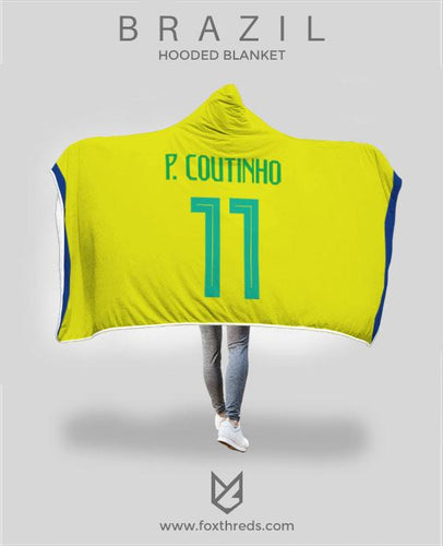 Philippe Coutinho Brazil Home Jersey 2018 Hooded Blanket - FIFA World Cup