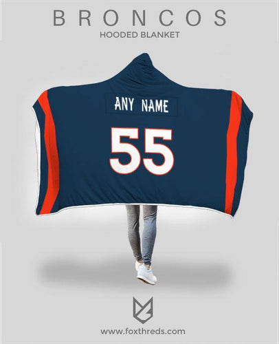 Denver Broncos Hooded Blanket - Personalized Any Name & Any Number