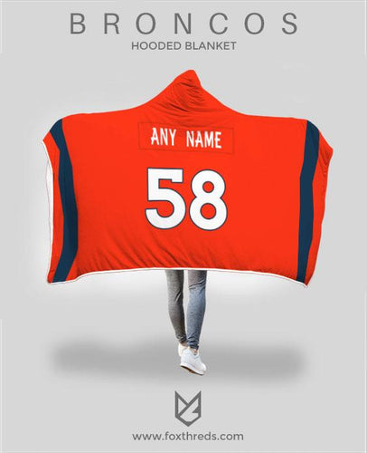 Denver Broncos Hooded Blanket - Personalized Any Name & Any Number
