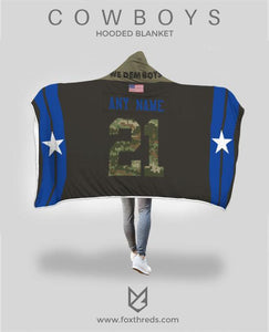 Dallas Cowboys "Salute to Service" Hooded Blanket - Personalized Any Name & Any Number