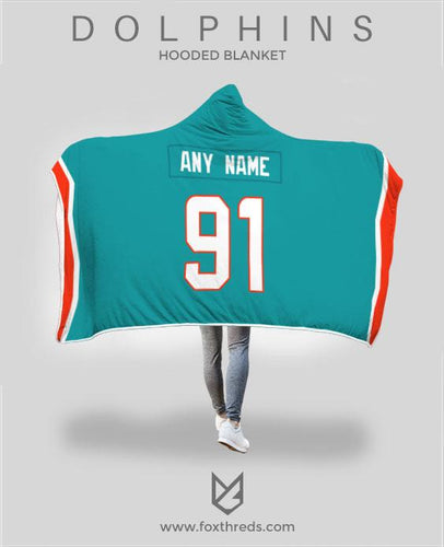 Miami Dolphins Hooded Blanket - Personalized Any Name & Any Number