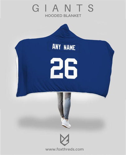 New York Giants Hooded Blanket - Personalized Any Name & Any Number