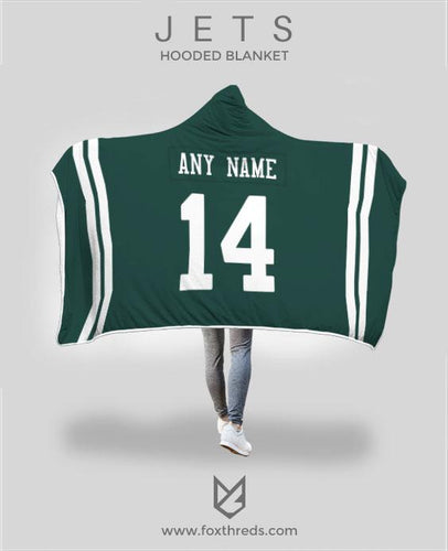 New York Jets Hooded Blanket - Personalized Any Name & Any Number