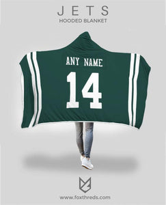New York Jets Hooded Blanket - Personalized Any Name & Any Number