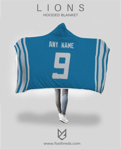 Detroit Lions Hooded Blanket - Personalized Any Name & Any Number