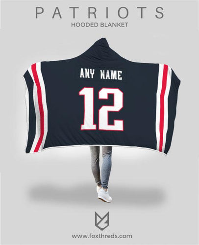 New England Patriots Hooded Blanket - Personalized Any Name & Any Number
