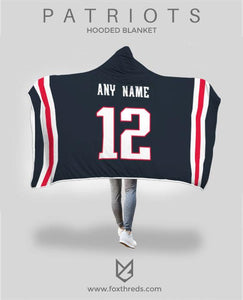 New England Patriots Hooded Blanket - Personalized Any Name & Any Number