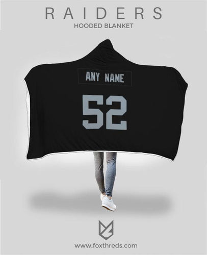 Oakland Raiders Hooded Blanket - Personalized Any Name & Any Number