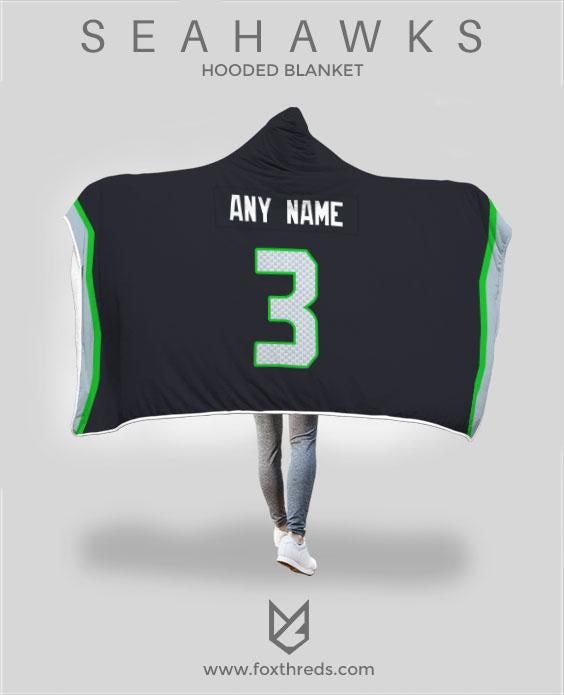 Seattle Seahawks Hooded Blanket - Personalized Any Name & Any Number
