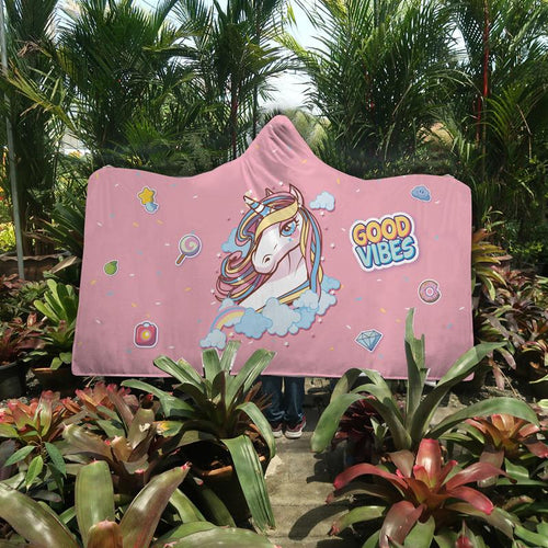 Unicorn Good Vibes Hooded Blanket