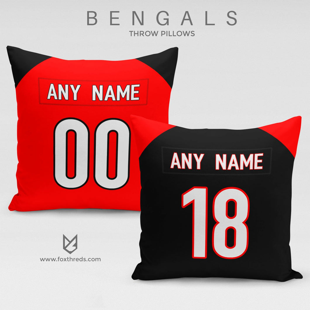 Cincinnati Bengals Pillow Front and Back - Personalized Select Any Name & Any Number