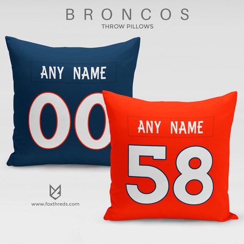 Denver Broncos Pillow Front and Back - Personalized Select Any Name & Any Number