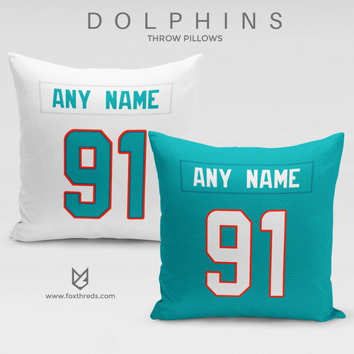 Miami Dolphins Pillow Front and Back - Personalized Select Any Name & Any Number