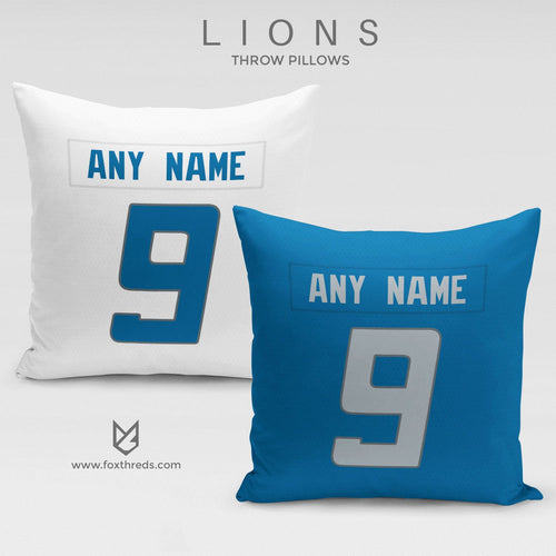 Detroit Lions Pillow Front and Back - Personalized Select Any Name & Any Number