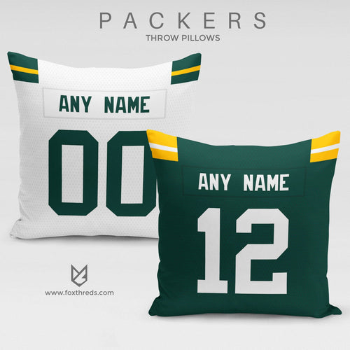Green Bay Packers Pillow Front and Back - Personalized Select Any Name & Any Number
