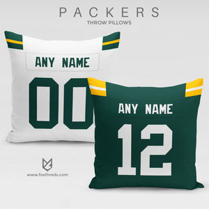 Green Bay Packers Pillow Front and Back - Personalized Select Any Name & Any Number
