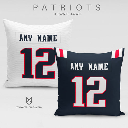 New England Patriots Pillow Front and Back - Personalized Select Any Name & Any Number
