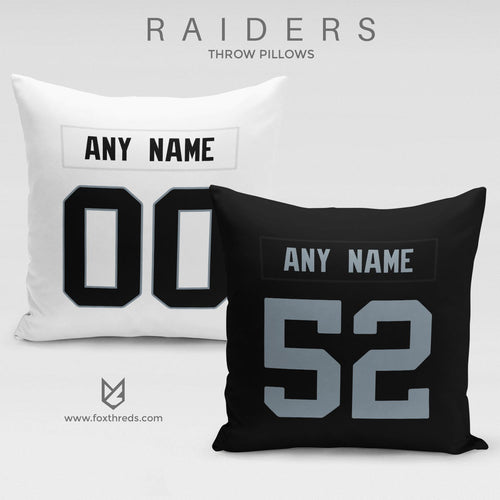Oakland Raiders Pillow Front and Back - Personalized Select Any Name & Any Number