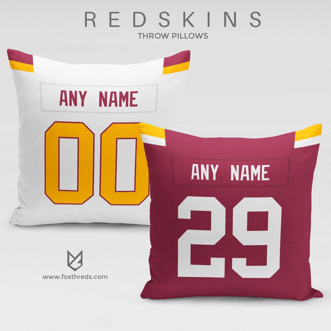 Washington Redskins Pillow Front and Back - Personalized Select Any Name & Any Number