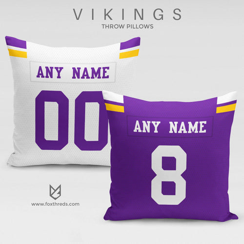 Minnesota Vikings Pillow Front and Back - Personalized Select Any Name & Any Number